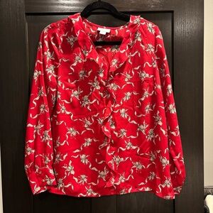 Liz Claiborne Red Floral Print Blouse Long Sleeve Women’s Size Smal